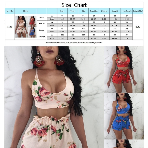 Beautiful 2pc Floral Print Crop Top and Shorts Set - Picture 5 of 8